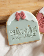 Load image into Gallery viewer, Merry and Bright with tree and bows Fondant Embosser
