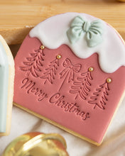 Load image into Gallery viewer, Merry Christmas with trees and bow Fondant Embosser
