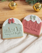 Load image into Gallery viewer, Merry Christmas with trees and bow Fondant Embosser
