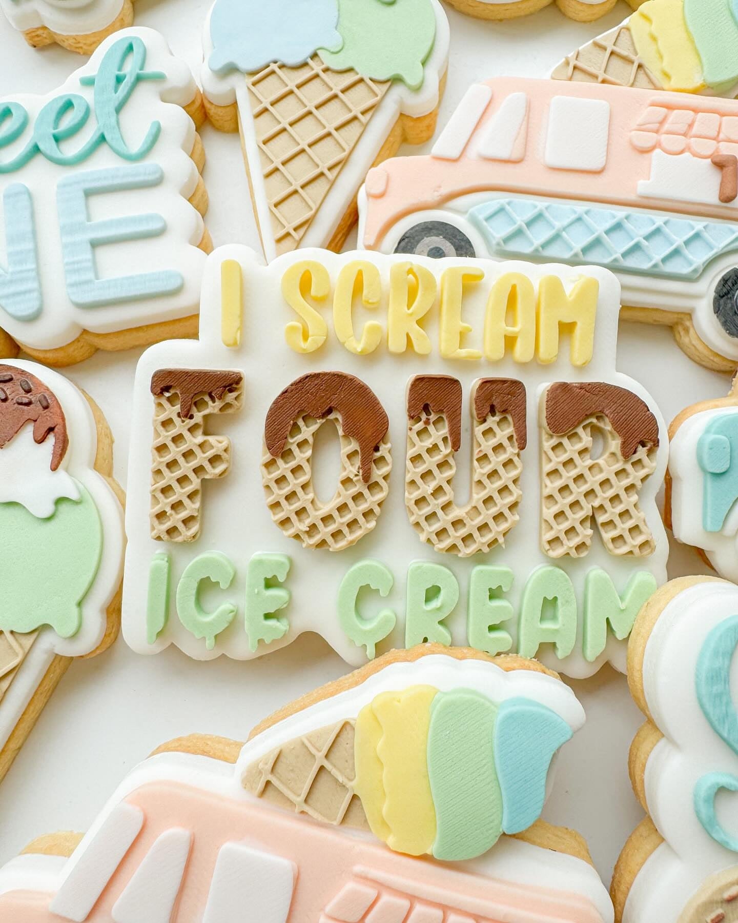 I Scream Four Ice cream Debosser and Cutter STL File or physical procuct available