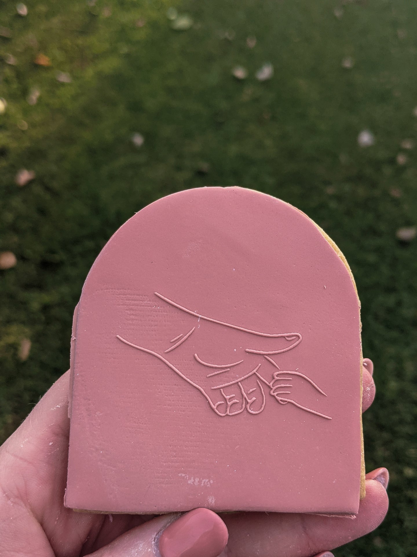 Holding Dads Hand Fondant Debosser