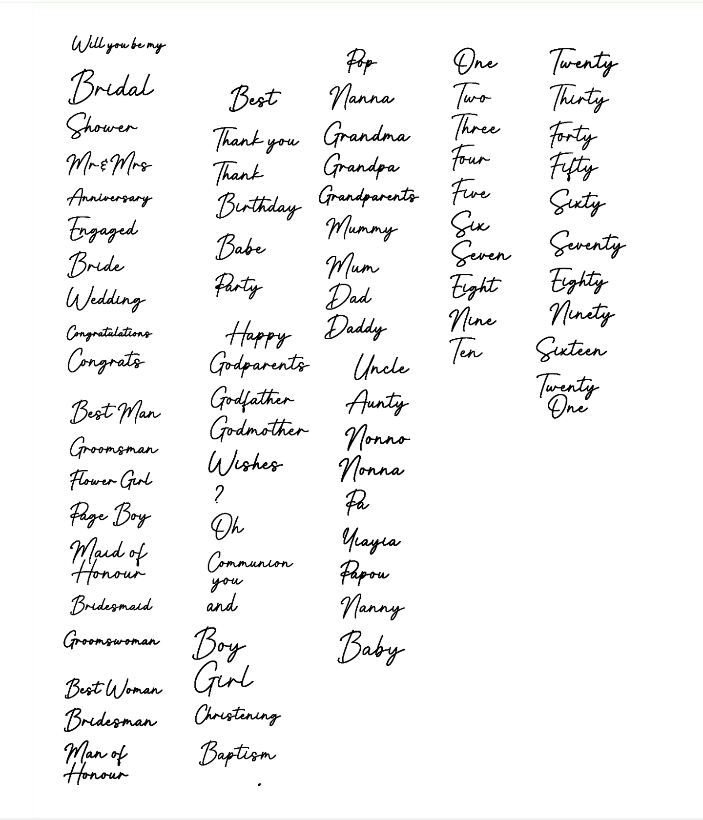 Single Word Embossers - CURSIVE FONT - Acrylic Pad holder option